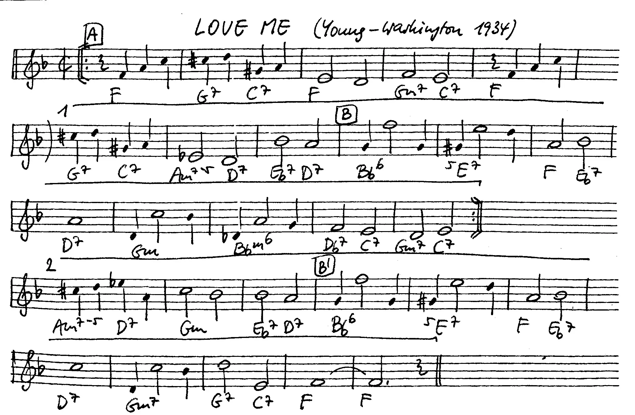 love me free jazz leadsheet - Courtesy of the Jungle Jazz Band